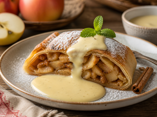 Warmer Apfelstrudel mit Vanillesauce